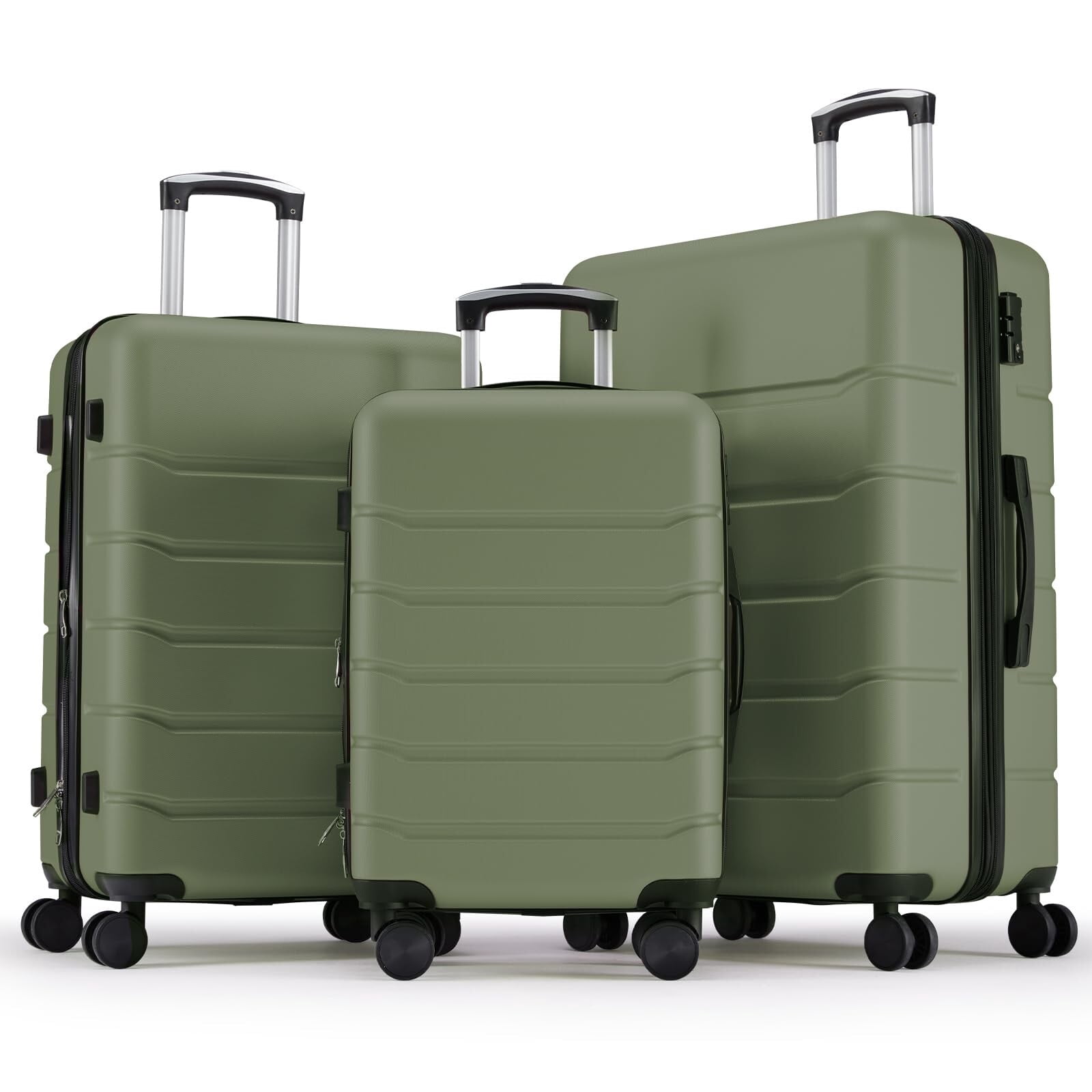 Kelno 3-Piece Hardside Luggage Set 20/24/28Inch ABS Suitcase Set with Double Spinner Wheels TSA Lock Lightweight Rolling Luggage, Green