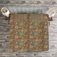 thumbnail image 3 of Ambesonne Moroccan Quilted Bedspread Set 3 Pcs, Eastern Old Folkloric, King Size, Turquoise Orange, 3 of 3