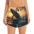 thumbnail image 2 of Pofeuu Sunset Ocean Whale Print Women's Athletic Shorts Running Workout Shorts Tummy Control Quick Dry Gym Shorts with Pockets Double layer sports shorts-Large, 2 of 7