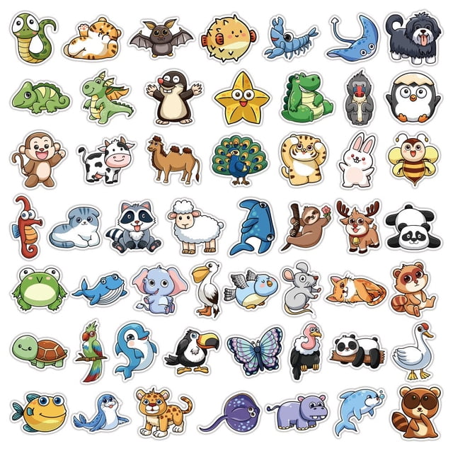 Pegatinas de animales de dibujos animados para niños y adolescentes, 50 piezas, nevera, papelería, álbum de recortes, pegatina de Graffiti