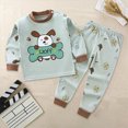 thumbnail image 2 of TOWED22 Baby Infant Girl Fall Winter Clothes Set 2 Piece Long Sleeve Crewneck Tee and Relaxed Pants Set Print Outfits Clothing(Green,4-5 Y), 2 of 4