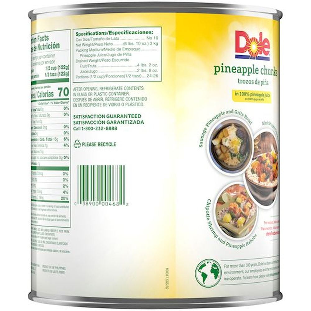 Dole Fancy Pineapple Chunk in Juice, 106 Ounce -- 6 per Case.