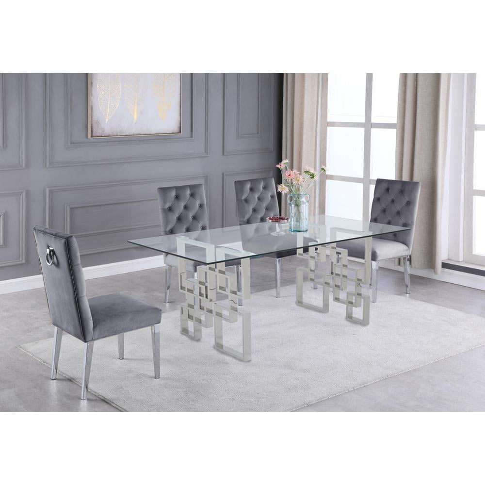 94" Glass Dining Table with Clear Tempered Glass Top and Silver Stainless Steel