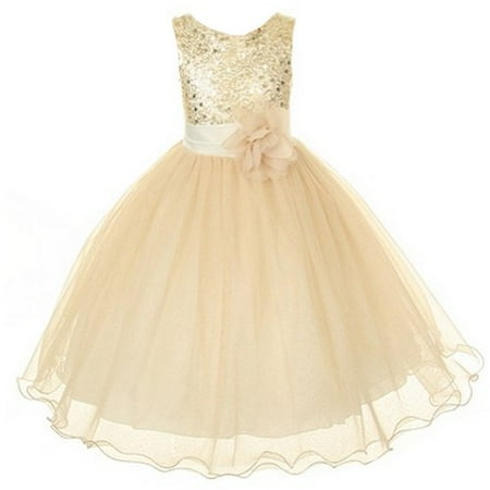 

Flower Girls Sequin Glitter Beaded Dress Christmas Pageant Graduation (14 Gold)