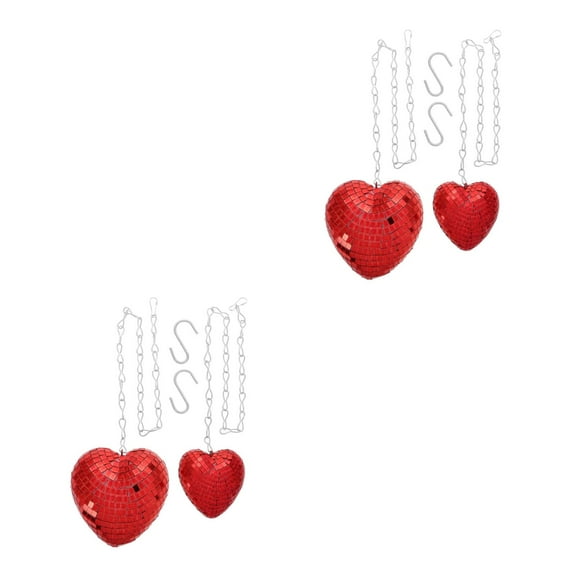 4 pcs  Hanging Disco Heart Mirror Ball with Chain Sparkling Red Reflective Party for Romantic Celebrations Dance Parties and Home Decorations Red