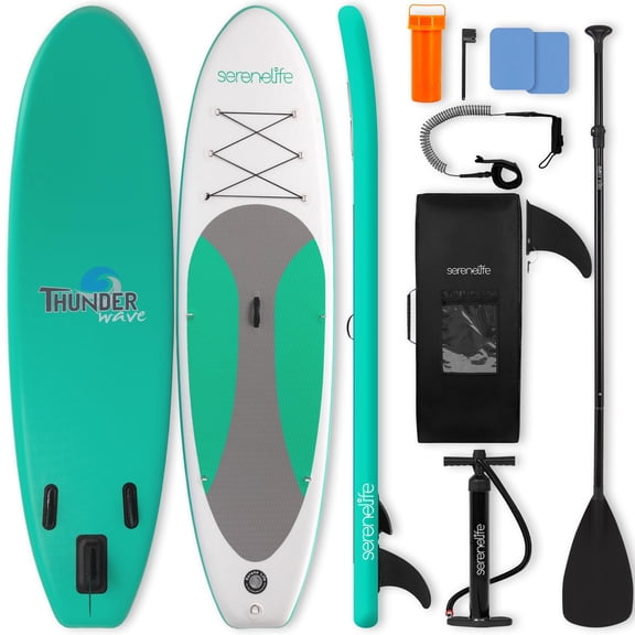 Free-Flow Welded Inflatable Stand-Up Paddle-Board with Double-Action Hand Pump, 3-Shaft Aluminum Paddle