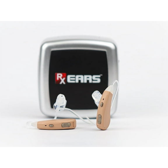 RxEars Rx8 Behind The Ear Beige Pair OTC Hearing Aids with Patented Tip and Phone App, Replaceable Batteries