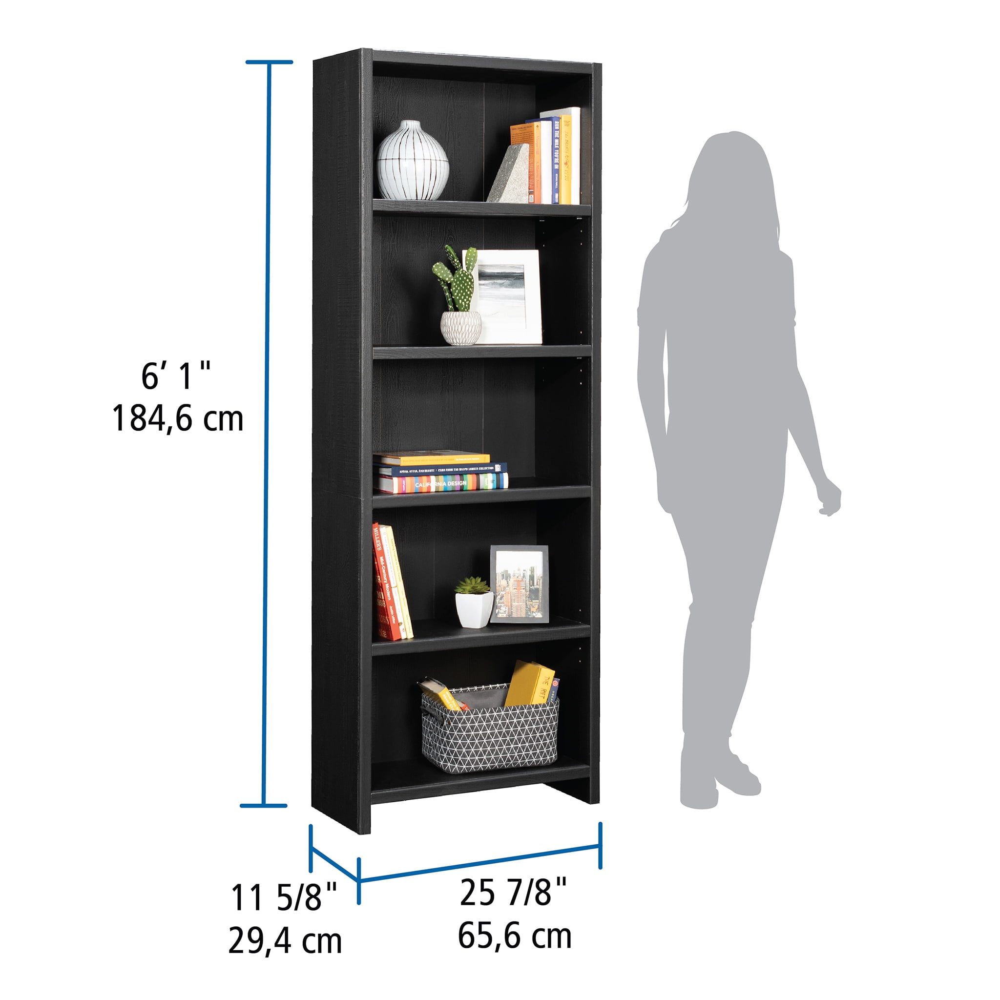 Mainstays Westley 5 Shelf Bookcase, Black Finish