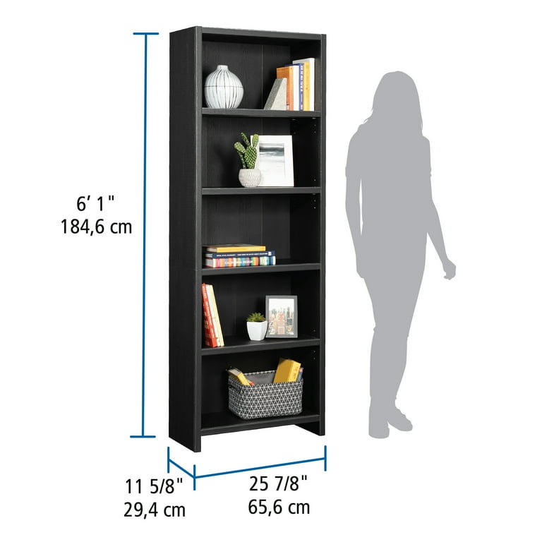 Mainstay 71 5-Shelf Standard Bookcase In Black - Particle Board, Wall Mountable