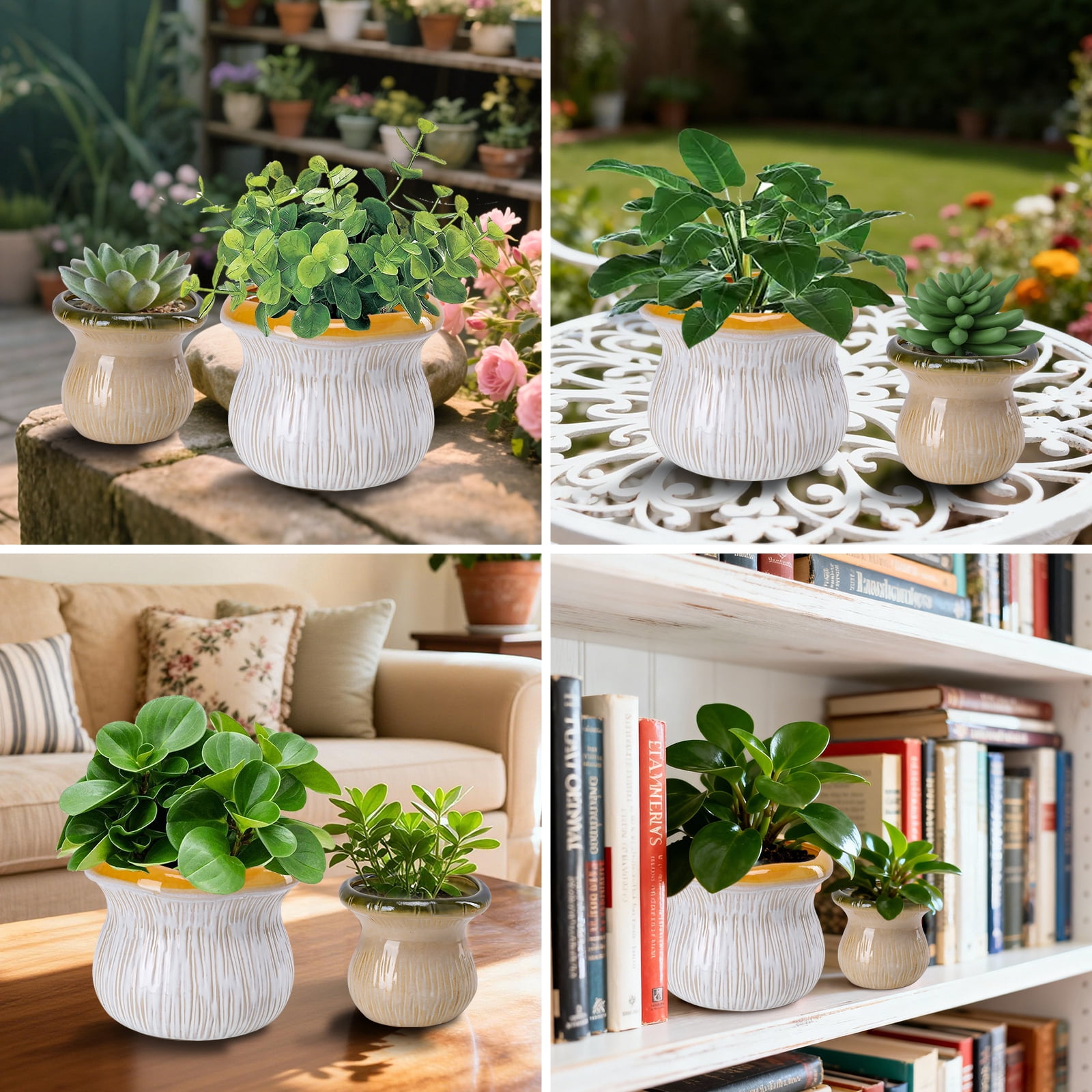 2-Pack Ceramic Mushroom Planters – Textured Flower Pots with Glossy Rim, Indoor/Outdoor Decorative Pots,Plant Pot for Garden,Yard,Living Room,Bedroom