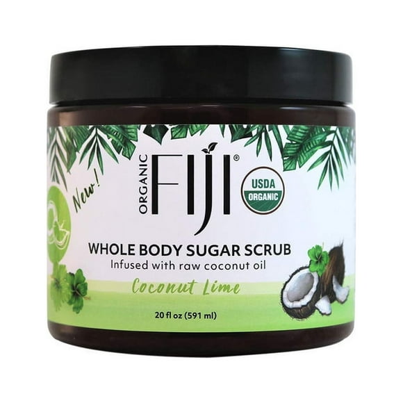 Organic Fiji Coconut Oil Infused exfoliating Sugar Scrub for Face Body Foot & Skin , Coconut Lime 20 OZ