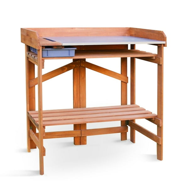 Extra Large Folding Potting Bench with Soil Collection Bin