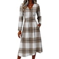 thumbnail image 4 of Women's Fall Boho Floral Print V-Neck Dress Floral Long Sleeve V Neck Dresses Casual Vacation Dress Trendy Lightweight Breathable Dress, 4 of 6