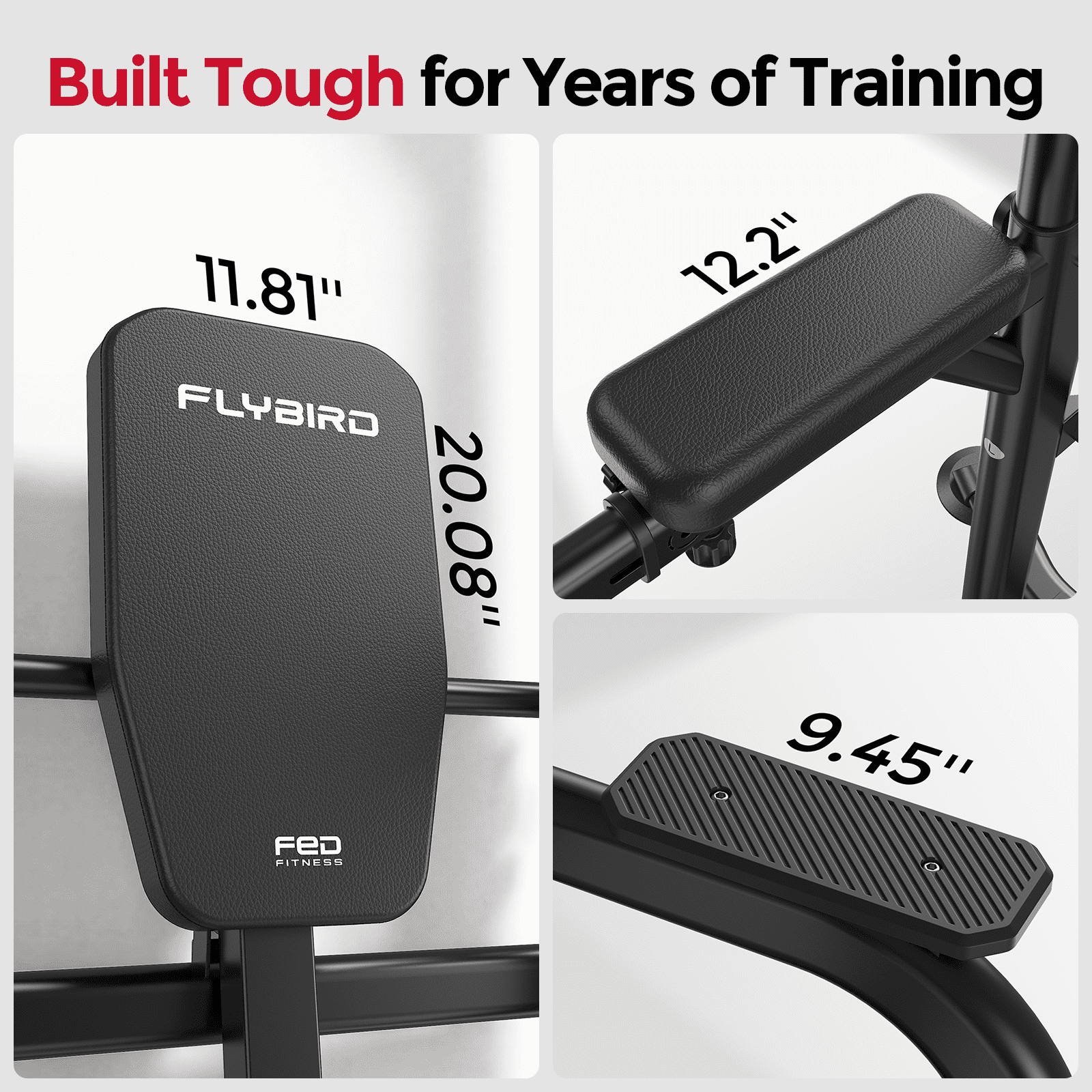 FED Fitness Sportsroyals Power Tower Pull Up Bar Station, Heavy Duty Dip Station with Adjustable Height, Multi-Function Pull Up Station for Home Gym Strength & Ab Workout, 800 LBS Capacity