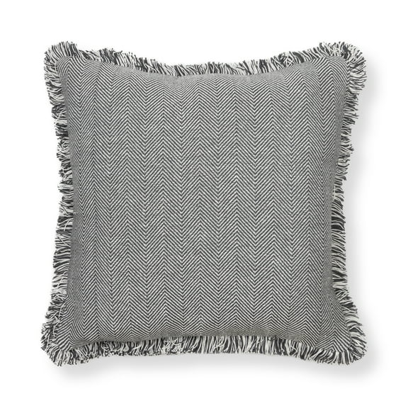 Mainstays Herringbone Decorative Throw Pillow w/ Fringe 18x18 Grey/Vanilla Dream, Single