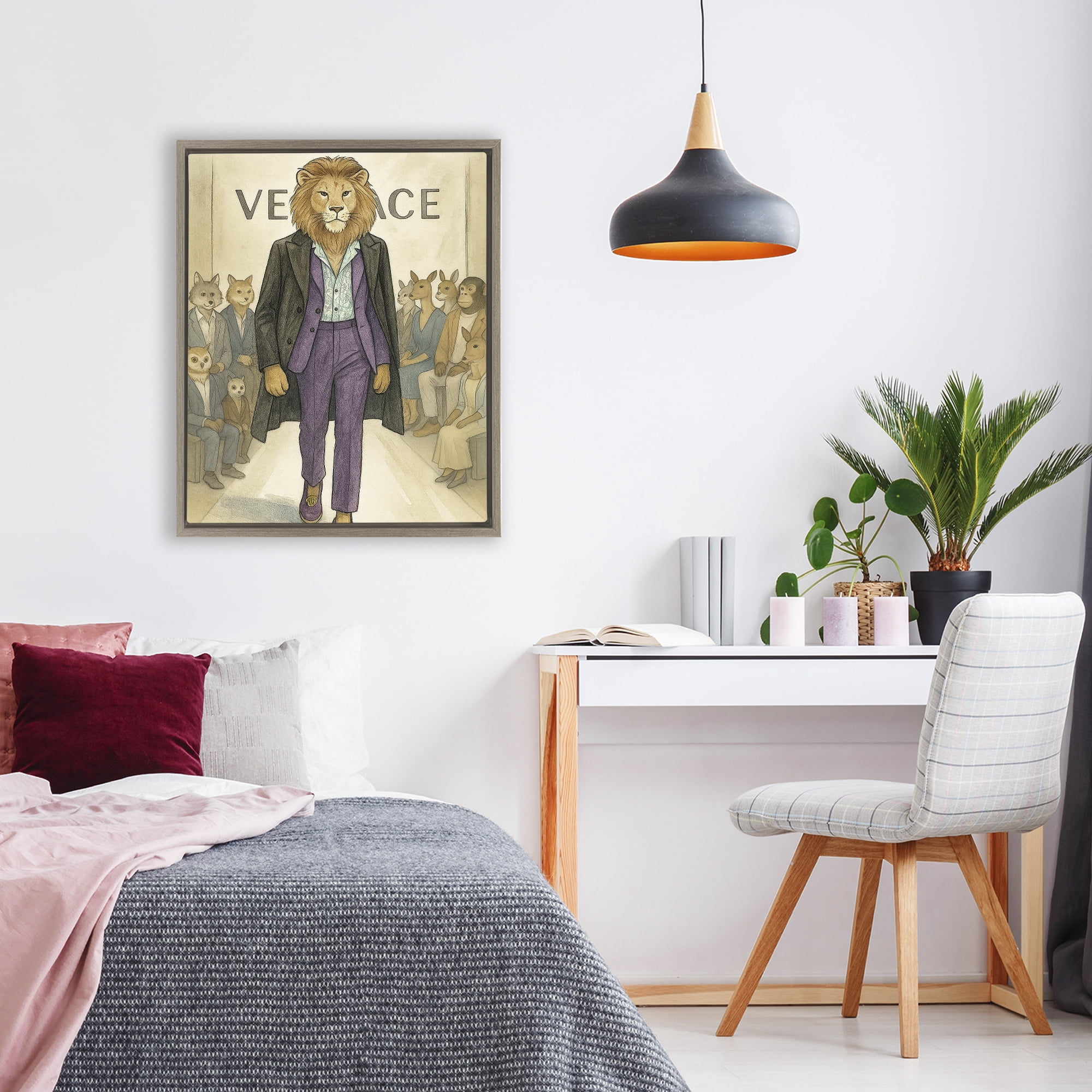 Stupell Industries Fashion Runway Lion Brown Framed Floater Canvas Wall Art, design by Grotto Studios