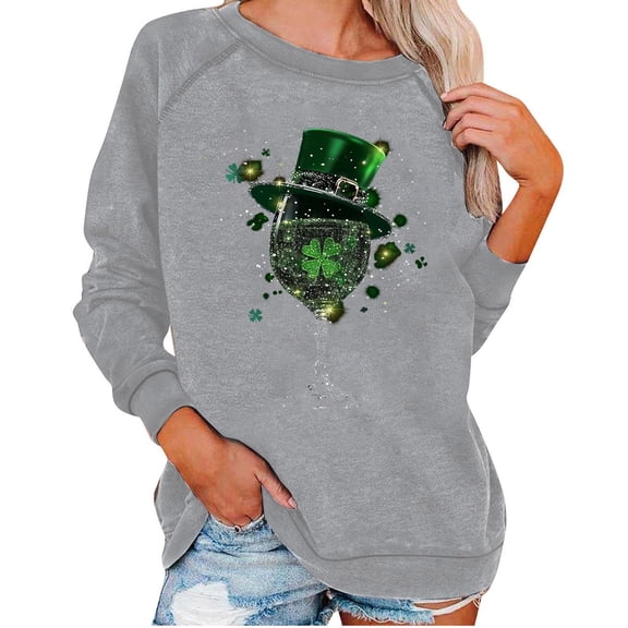 St. Patrick's Day Sweatshirt For Women Shamrock Clover Printed St Patty's Day Outfits Casual Loose Long Sleeve Tops