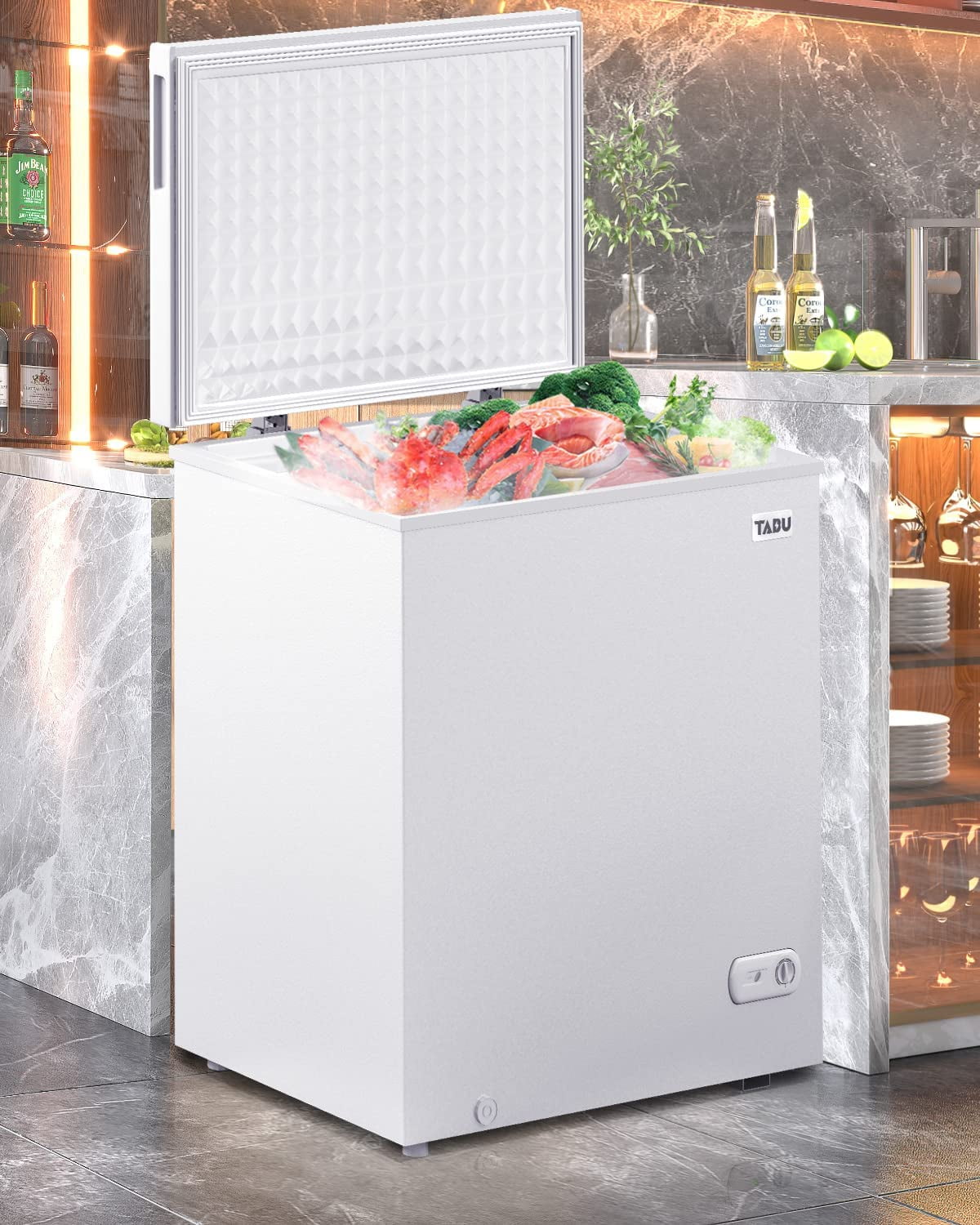 Muhub Chest Freezer, 10.0 Cu ft Deep Freezer with Adjustable Temperature, Mini Freezer with Removable Storage Basket,Compact Freezer with Top Open Door (White)