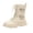 Beige, variant on Girls Mid Calf Boots Lace Up Side Zipper Thick Sole Double Buckle Leather Martin Boots Black Size 13 Little Kid