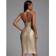 thumbnail image 3 of Vestido ajustado de Bella Barnett, sexy, con recorte, halter, sin espalda, dorado, 3 of 6