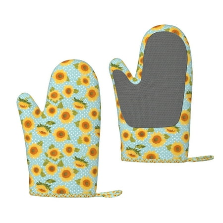 

Zufioo White Polka Dot Sunflower A Print Silicone Anti-Scalding Gloves Kitchen Hanging Rope Gloves Kitchen Utensils Suitable for Barbecue Baking Cooking