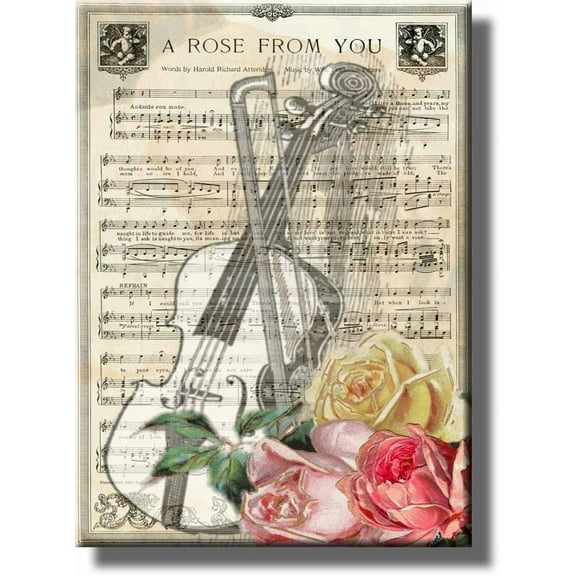 Violin and Music Notes Art, A Rose From You Picture on Stretched Canvas, Wall Art Décor, Ready to Hang