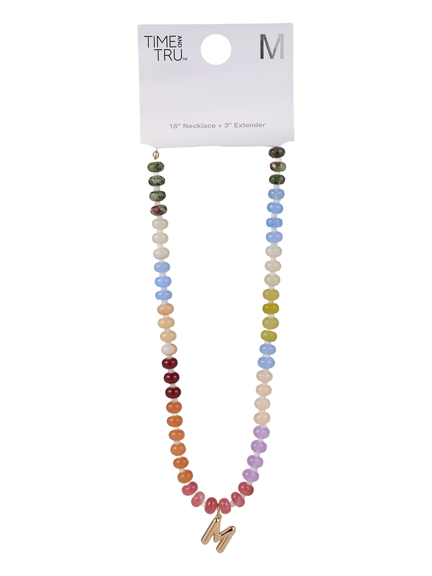 Time and Tru Goldtone Multicolored Bead Initial "M" Necklace