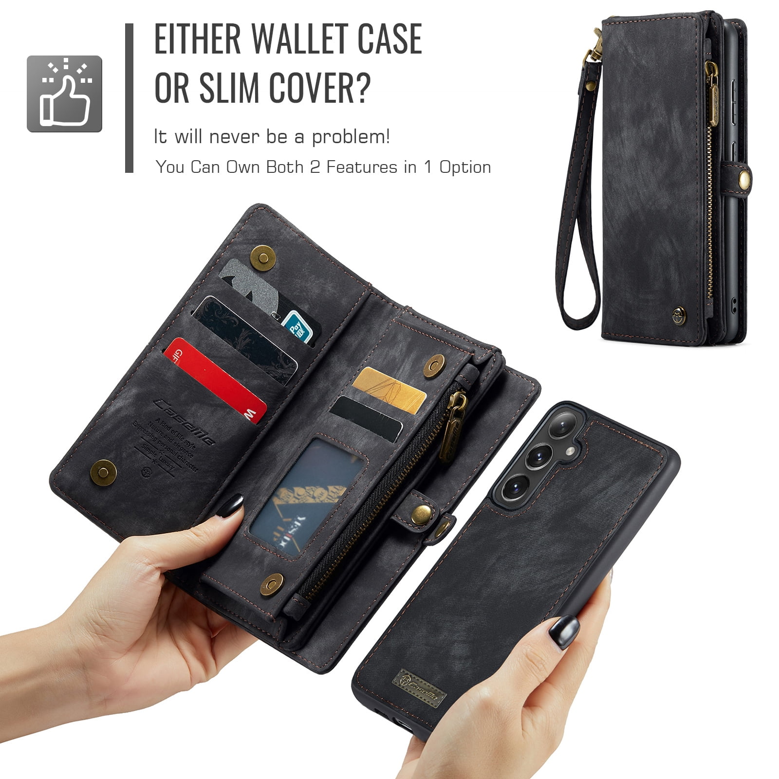 Dteck 2 in 1 Detachable for Samsung Galaxy A16 5G Wallet Case with Card Holder, Shockproof Retro Premium Flip Leather Cover Magnetic Zipper Pocket Phone Cases, Black