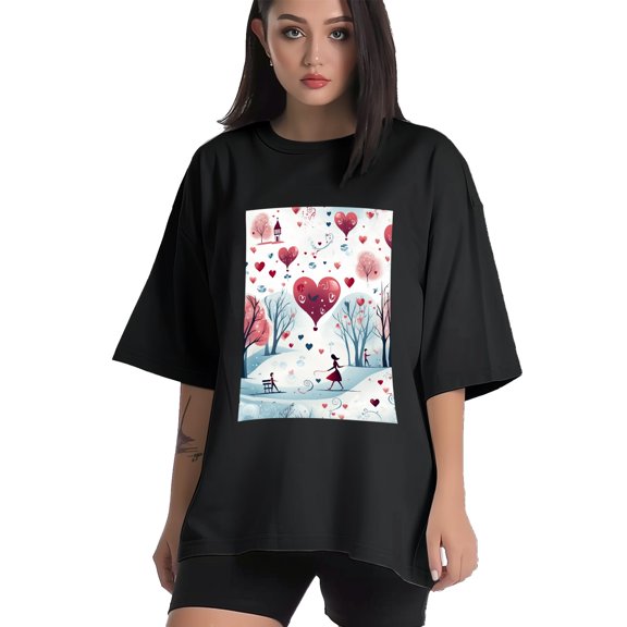 Plus Size Shirt for Women Black Tops for Women Short Sleeves Shirt for Women Valentine's Day T Shirt Crewneck Shirt for Women XS