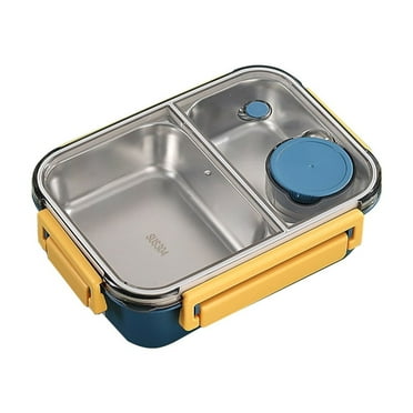 Dademeo Food Storage Containers with Lids Small 304 Stainless Steel Bento Lunch Boxes for Adults, 3 Compartments Rectangular Divided Plates Tray Reusable Dinner Plate with Buckled Blue Clearance