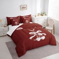thumbnail image 3 of Homewish Fashion Bowknot Cup Bedding Comforter Set 7 Pieces, Kawaii Cherry Full Bedding Set, Maroon Cartoon Theme Reversible Fitted Sheet Flat Sheet, Lightweight Room Decor, 3 of 7