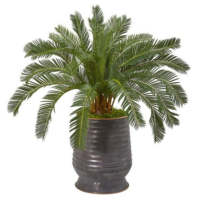 Nearly Natural 9475 31 in. Cycas Artificial Plant in Ribbed Metal Planter