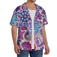 thumbnail image 4 of Naloa Cute Nautical Men's Loose Fit Cuban Collar Short-Sleeve Shirt with Button-down and Chest Pocket for Everyday Wear Outings - Large, 4 of 7