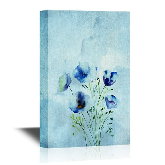 wall26 - Canvas Wall Art - Decorative Blue Flowers, Watercolor Illustration - Gallery Wrap Modern Home Art | Ready to Hang - 24x36 inches