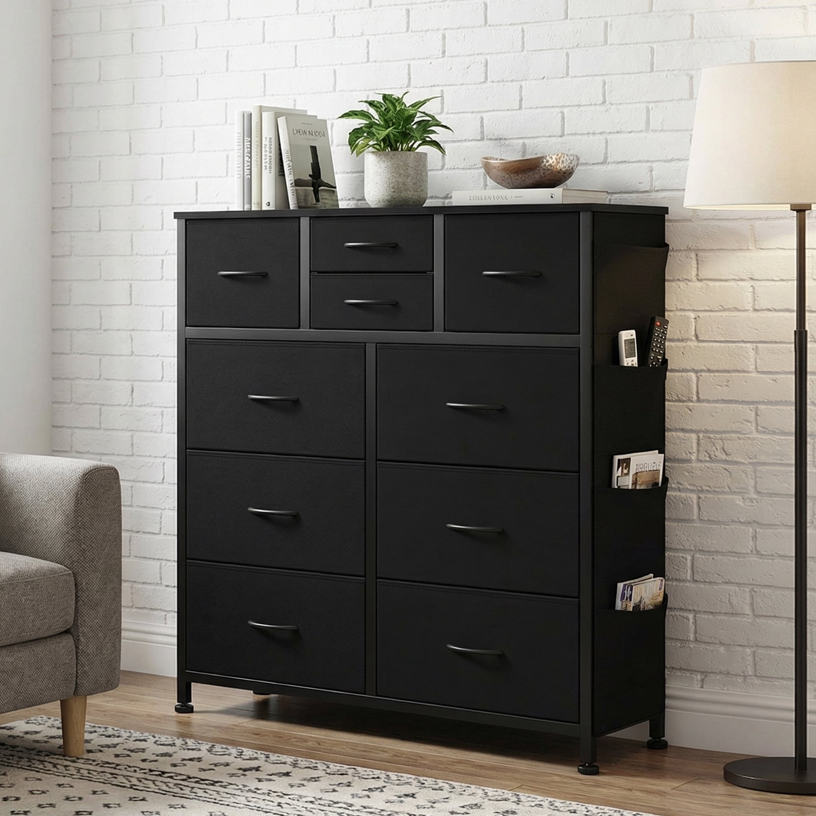 CONCETTA Dresser Storage with 10 Drawers,Storage Organizer for Closet, Wood Top for Bedroom, Living Room, Black