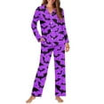 thumbnail image 2 of Garronmavis Halloween Purple Bats Pajamas Set for Women Long Sleeve Button Down V-Neck Nightwear Soft Breathable 2-Piece Sleepwear Cozy Loungewear Fall Winter Outfit, 2 of 7
