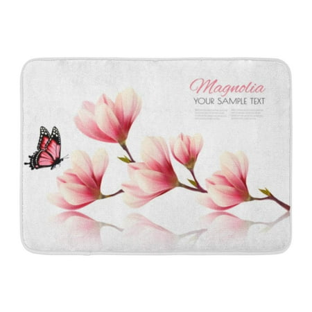 Purple Butterfly Flower - GODPOK White Bloom Pink Flower Beautiful Magnolia Branch with Butterfly Purple Beauty Blooming Rug Doormat Bath Mat 23.6x15.7 inch