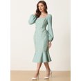 thumbnail image 2 of Vestido midi con Volantes y Manga Farol con Cuello Cuadrado Vestido de Tweed con Fishtail Dobladillo para Mujer Verde claro M, 2 of 5