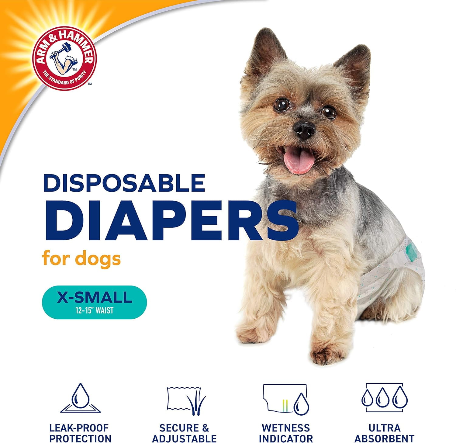 Arm & Hammer Female Dog Diapers, Size X-Small, 12 Count | Ultra-Absorbent with Leak-Proof Protection