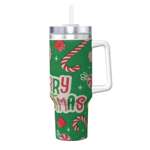 Regalos personalizados de Feliz Navidad para vasos de 40 oz con asa y pajita - Taza de café de viaje de acero inoxidable con tapa - Regalos ideales para mujeres, niñas y niños en cumpleaños y Navidad