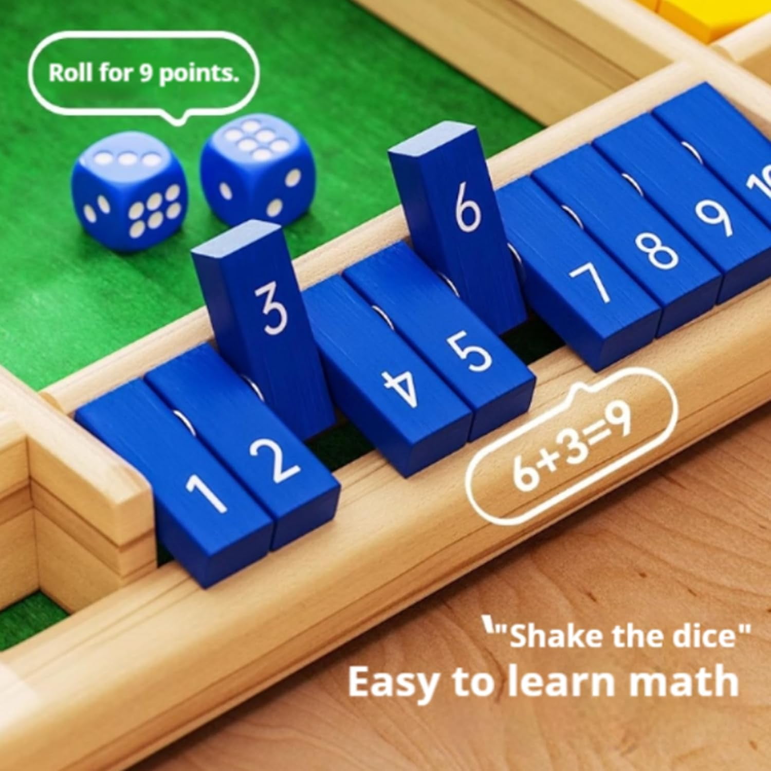 Shut The Box Game, Shut The Box-Wooden Dice Board Game, Four-Sided Flip Card Game Toys, Upgraded Wooden Dice Games for 2-4 Players, Improves Mathematical Skills, for Classroom, Home (Red)