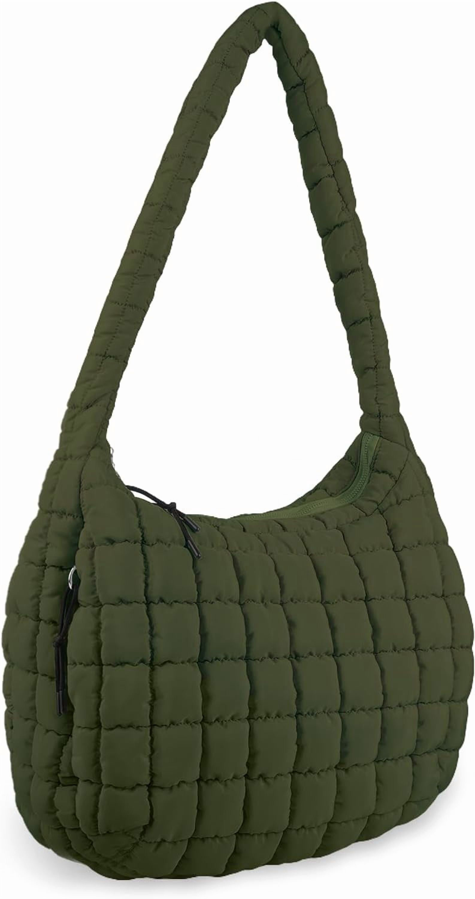 Lohol Quilted Puffer Tote Bag for Women - Large Crossbody Bag, Lightweight Nylon Puffy Carryall Hobo Puff Shoulder Bag-Dark Green