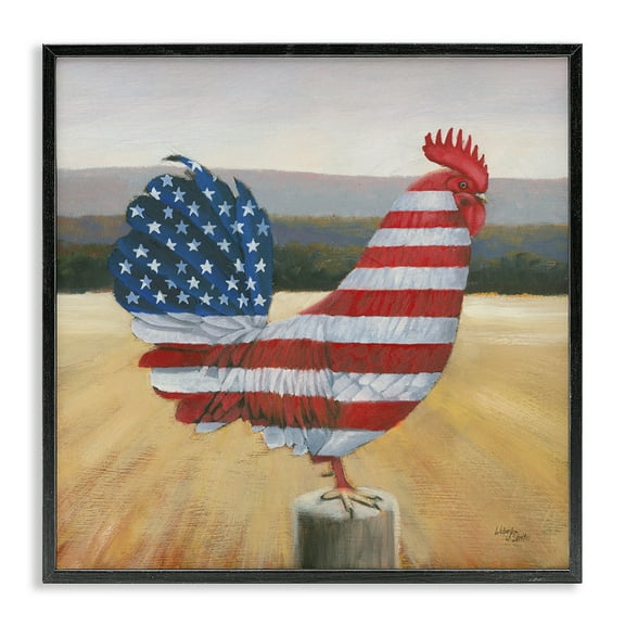 Stupell Industries American Flag Rooster Animals & Insects Painting Black Framed Art Print Wall Art, 12 x 12