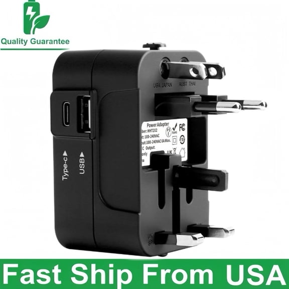 Universal Travel Adapter Worldwide, GaN Fast Charger Compatible with PD 3.0 USB-C & USB-A