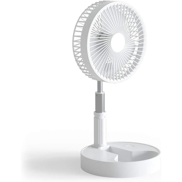Rechargeable Portable Oscillating Fan, Foldable with Telescopic Tube, Quiet Operation for Undisturbed Concentration, 3D Air Circulation, Safe for Kids