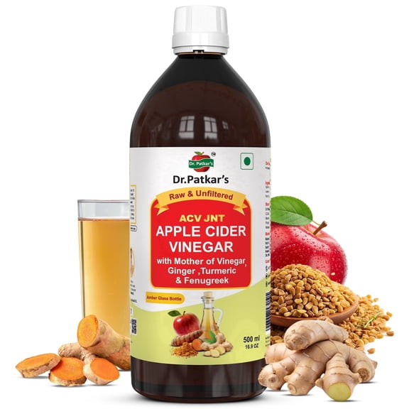 Dr. Patkar's Apple Cider Vinegar with Ginger, Turmeric & Fenugreek with Mother Amber Glass Bottle 500ml