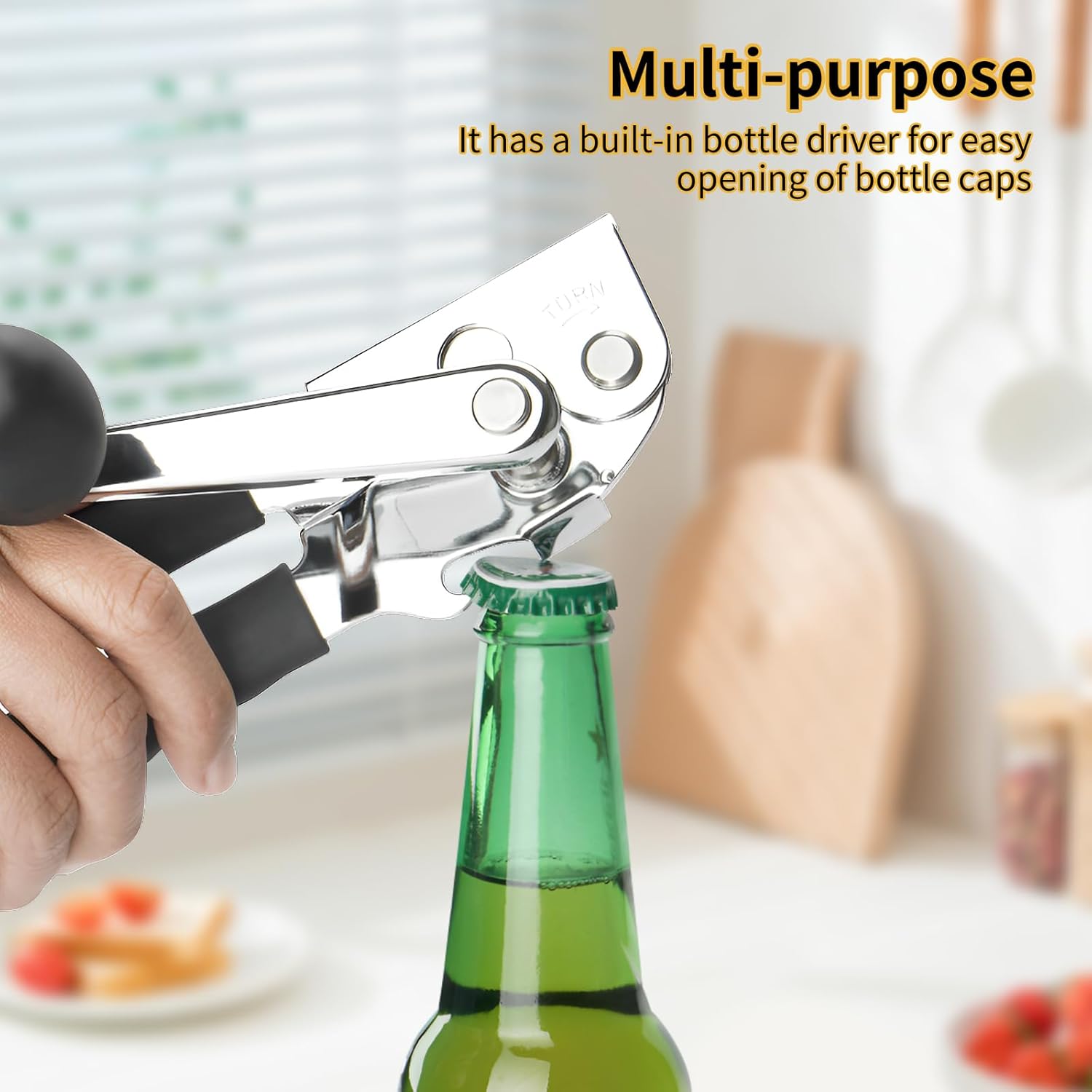 ABCISI Manual Can Opener, Heavy Duty Power Can Opener with Soft Touch Handle, Sharp Blade, Smooth Edge, Can Opener with Multi-Purpose Bottle Opener, Get a Bottle Opener, Black