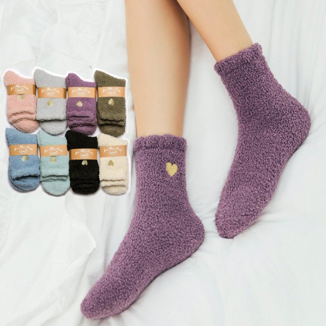 8 pares de calcetines de invierno de pantuflas peludas para mujer, calcetines cálidos de microfibra de lana esponjosa para cabina, calcetines informales oso de fresa Hogar
