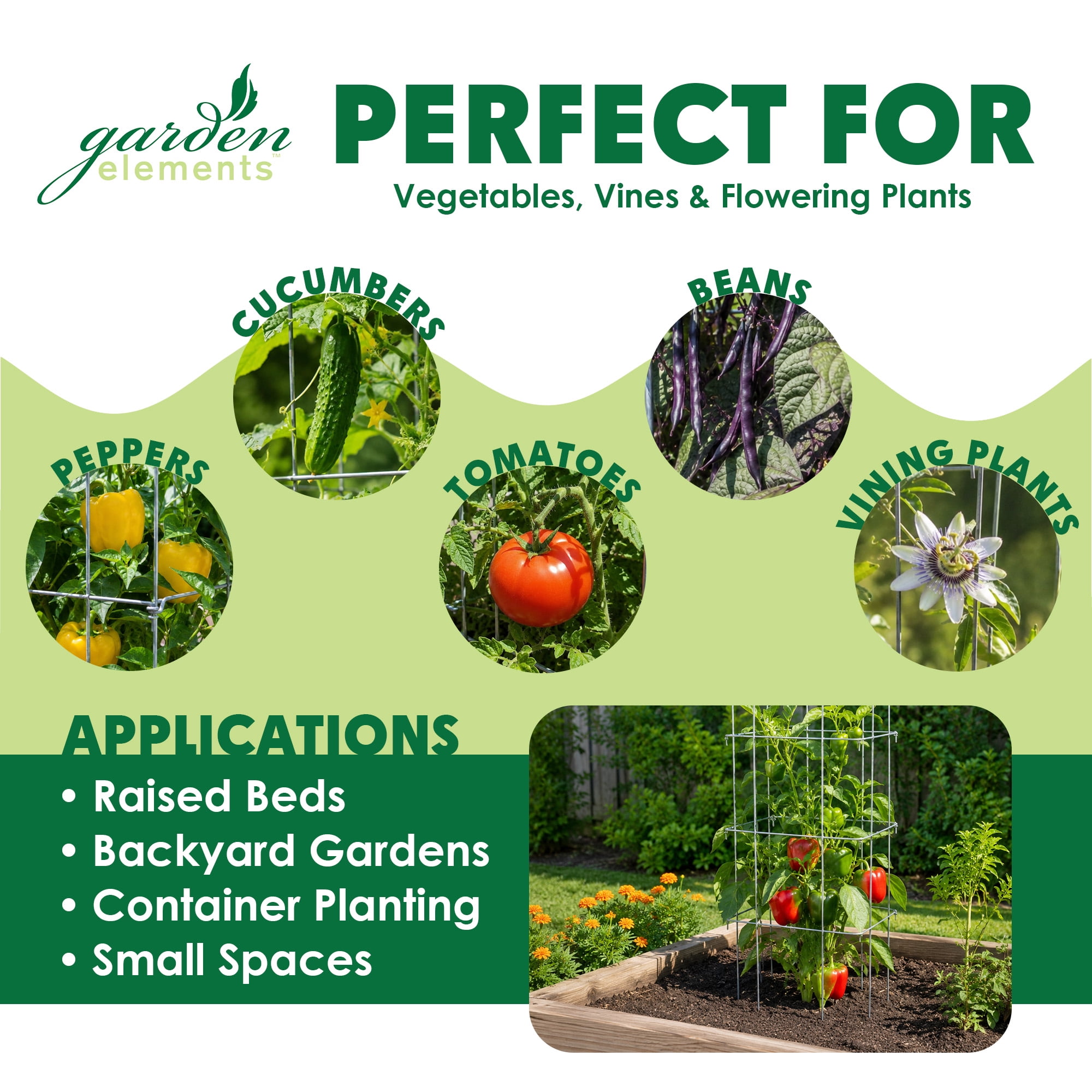Garden Elements Square 8-Leg Heavy-Duty Collapsible Tomato Cages, 67in (Pack of 2)