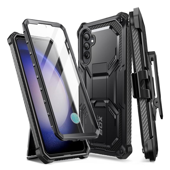 i-Blason Armorbox for Samsung Galaxy S24 FE 5G Case with Screen Protector [Built-in Kickstand & Belt-Clip] [Military-Grade Protection] Dual Layer Cover Shockproof Rugged Phone Case, Black